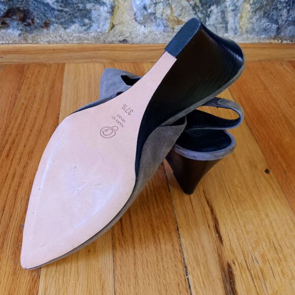 M. Gemi Celeste  Suede Pointed Toe Slingback Wedge Black sz 37.5 Made in Italy - Picture 7 of 8